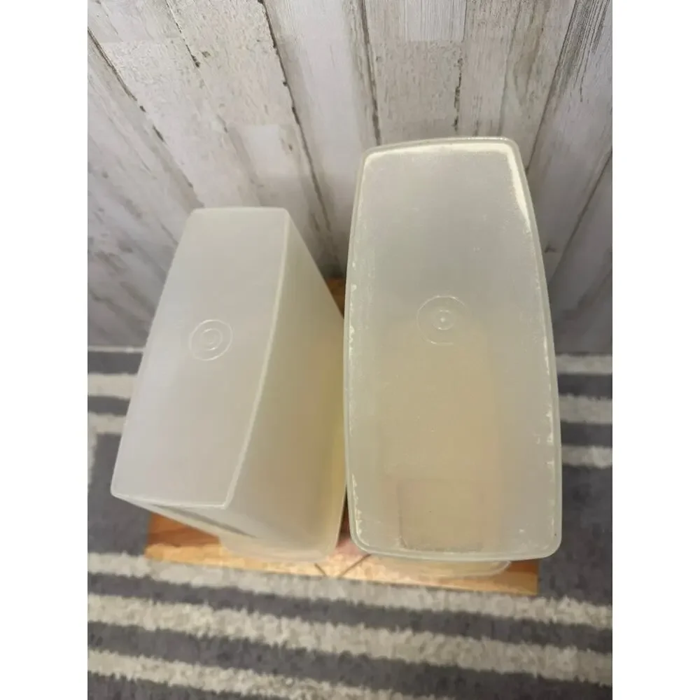 Vintage Tupperware Cereal‎ Keeper Set Beige Flip-Top Spout 2-Piece